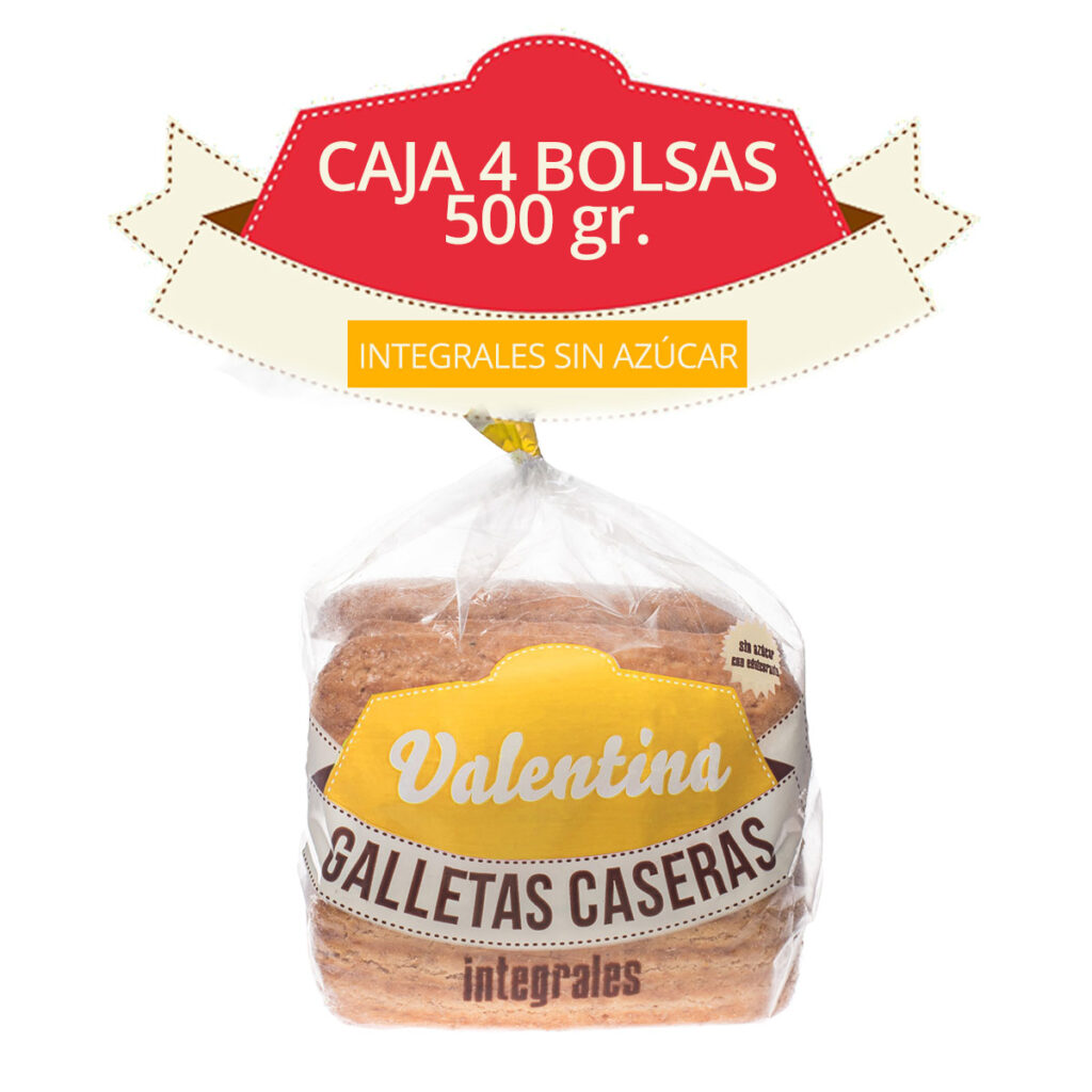 GALLETAS CASERAS VALENTINA INTEGRALES SIN AZÚCAR Caja 4 bolsas 500 gr